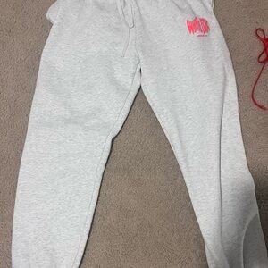 White Fox Boutique Light Gray Joggers with Pink Logo